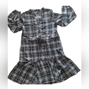 Suzanne Betro plaid little house prairie plaid baby doll cottage core dress Med